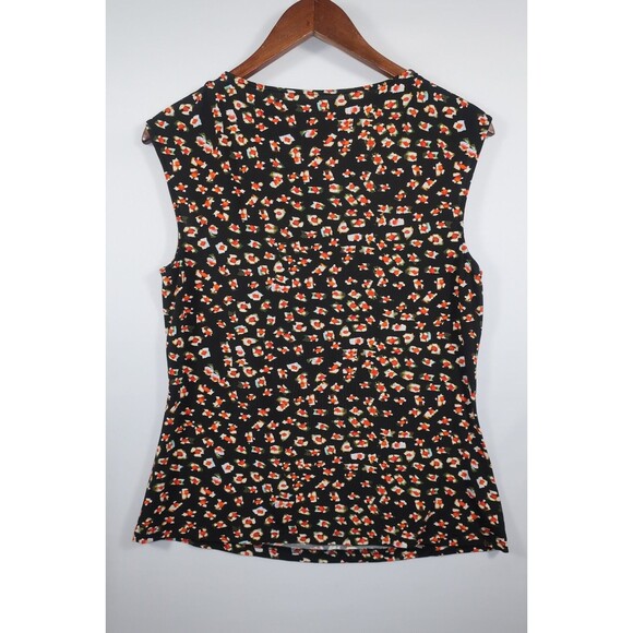 MM LaFleur Floral Sleeveless Top Size Medium Black Red Slinky Stretchy Cowl 6 8 - Picture 7 of 8